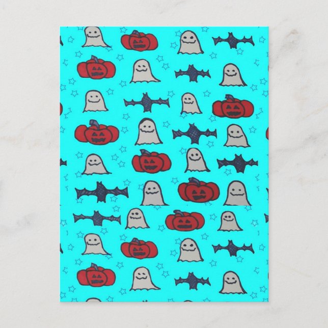 Cartão Postal Impressão de Dia das Bruxas de Diversão Azul (Frente)