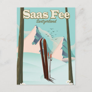 Cartão Postal Impressão de Esqui Saas Fee