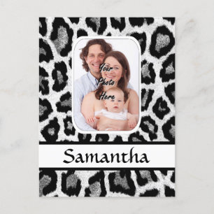 Cartão Postal Impressão de leopardo preto e branco