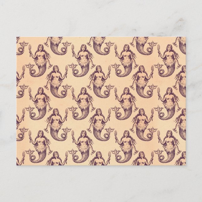 Cartão Postal Impressão de Padrão de Sereia Vintage (Frente)