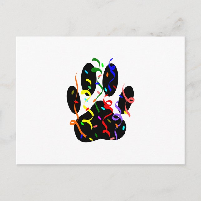 Cartão Postal Impressão De Pata De Cães Com Confetti E Streamer (Frente)