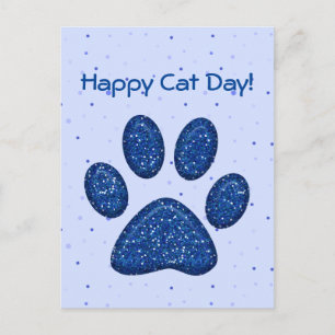 Cartão Postal impressão de pata de gato cintilante - azul