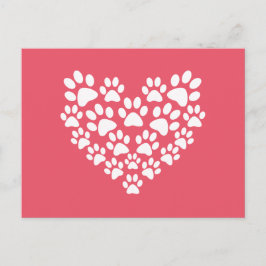 Cartão Postal Impressão de pata rosa-coração-branca