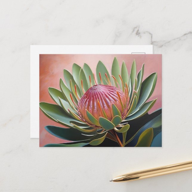 Cartão Postal Impressão de Proteas Vibrante (Frente/Verso In Situ)