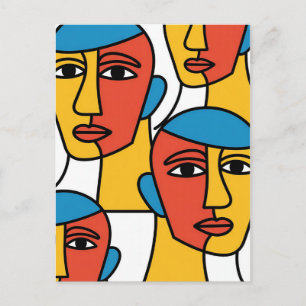 Cartão Postal Impressão de Rostos Abstratos, Arte Geométrica Vib