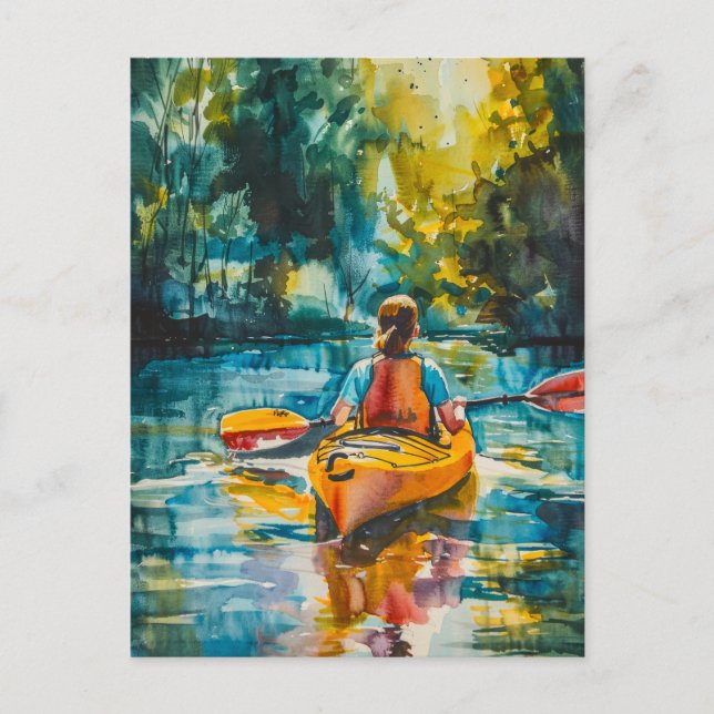Cartão Postal Impressão de Watercolor Kayak (Frente)