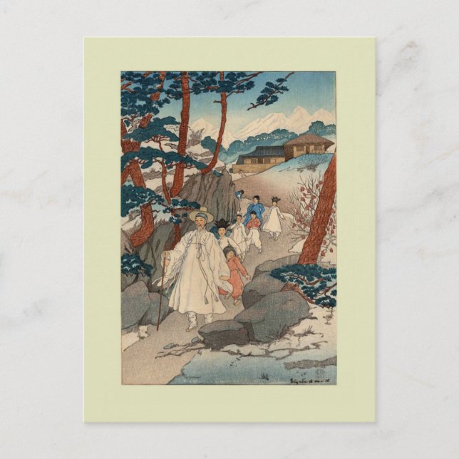 Cartão Postal Impressão de Woodblock por Elizabeth Keith (Frente)