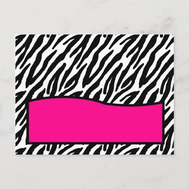 Cartão Postal Impressão de zebra rosa-rosa-quente com placa de e (Frente)