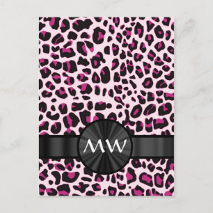 Cartão Postal Impressão e monograma rosa-leopardo