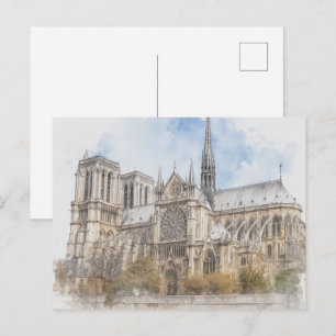 Cartão Postal Impressão em Aquarela de Notre Dame, Arte da Cated