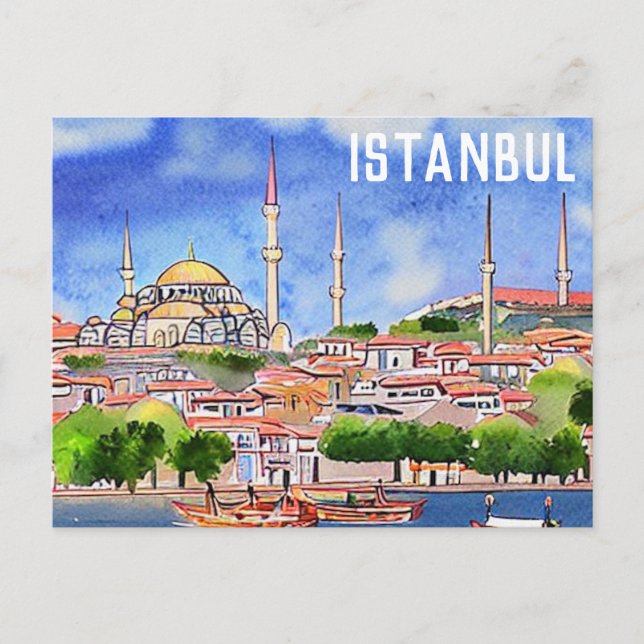 Cartão Postal Impressão por Aquarela em Istambul Turquia (Frente)