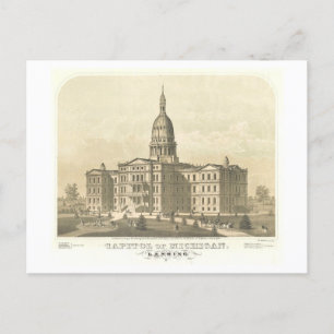 Cartão Postal Impressão Vintage do Capitólio Estadual em Lansing