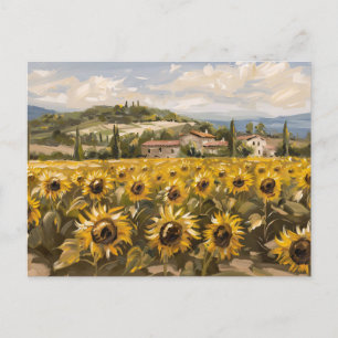 Cartão Postal Impressionista do Campo de Girassol