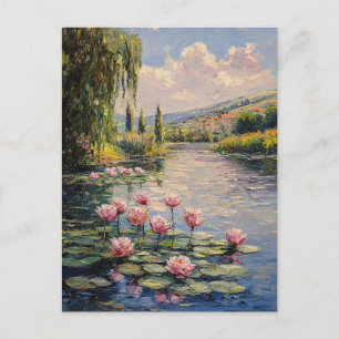 Cartão Postal Impressionista Lily Pads Willow Tree