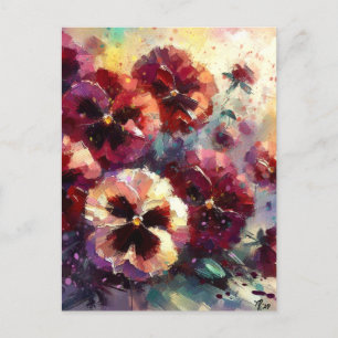 Cartão Postal Impressionista Maroon Pansies Floral Pintura