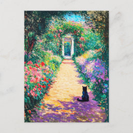 Cartão Postal Impressionista Pintura de Óleo de Gato em Linha Fl