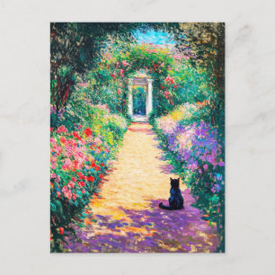 Cartão Postal Impressionista Pintura de Óleo de Gato em Linha Fl