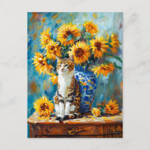 Cartão Postal Impressionista Pintura de Óleo de Gato por Girasso