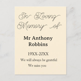 Cartão Postal In Loving memory of name funeral memory keepsake