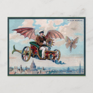 Cartão Postal Incrível Carro Voador Steampunk Vitoriano