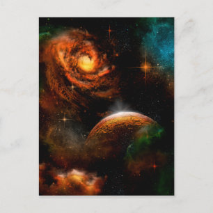 Cartão Postal Incrível universo com planeta e estrelas