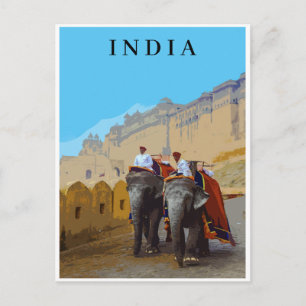 Cartão Postal Índia Elefantes Viagem Estilo Retro