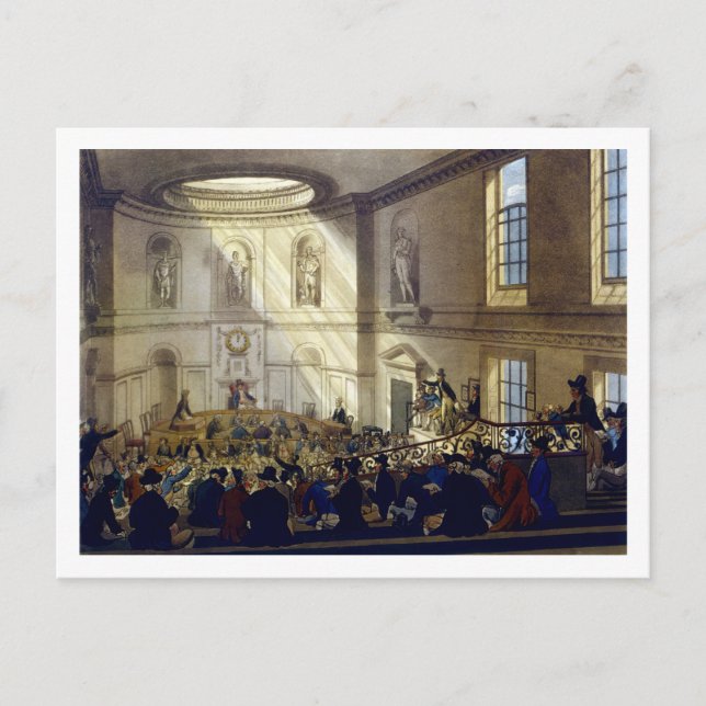 Cartão Postal India House, The Sale Room, do Micr de Ackermann (Frente)