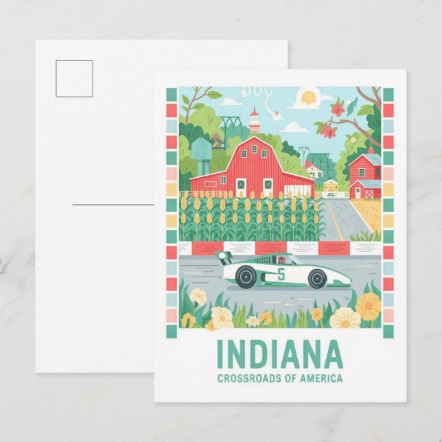 Cartão Postal Indiana Crossestradas da América — Viagem de Verão (Frente/Verso)