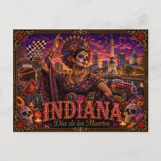 Cartão Postal Indiana Dia dos Mortos Retro (Frente)