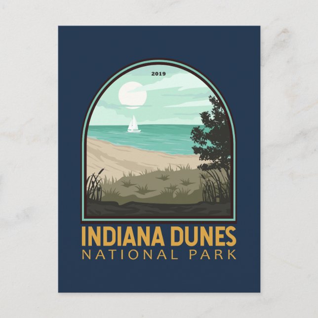 Cartão Postal Indiana Dunes National Park Vintage Emblem (Frente)