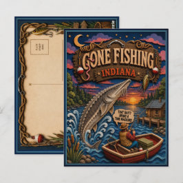 Cartão Postal Indiana Gone Fishing Lake Sturgeon