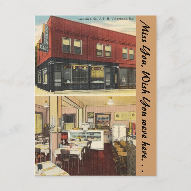 Cartão Postal Indiana, Lincoln Grill, Vincennes (Frente)