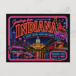 Cartão Postal Indiana Neon Estado Retro Vintage