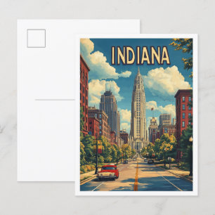 Cartão Postal Indiana USA Art Vintage Illustration Viagem