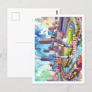Cartão Postal Indianapolis Indiana EUA Lugar Famoso aquarela