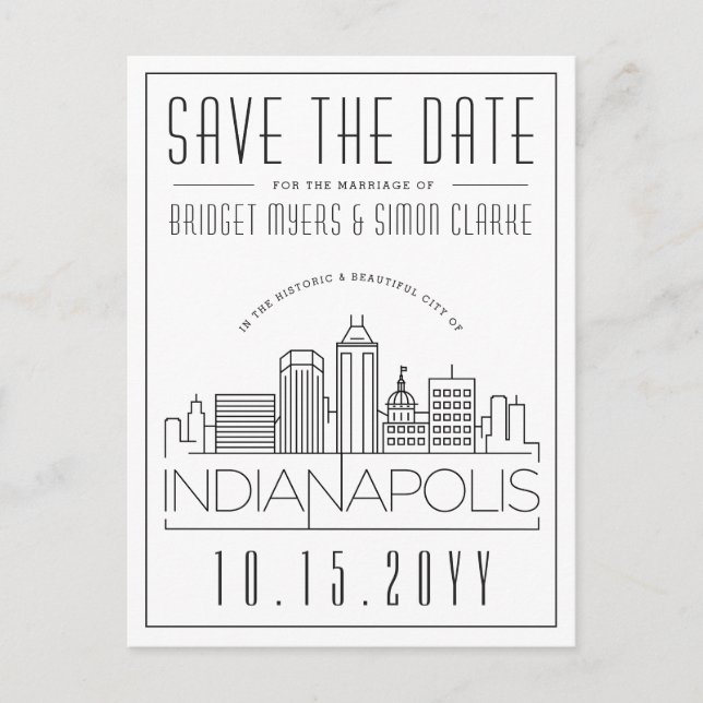 Cartão Postal Indianapolis Wedding Skyline Salvar Data (Frente)