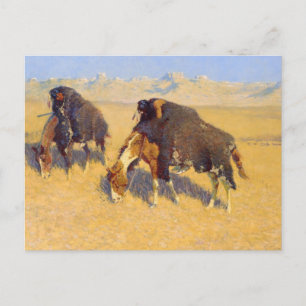 Cartão Postal Indianos Simulando Buffalo