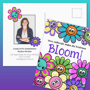 Cartão Postal Indicação Bloom Flor de Verão Marketing Imobiliári