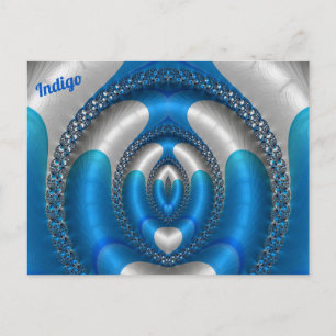Cartão Postal INDIGO Brilhante!~ Azul Design Fractal 3D Branco ~