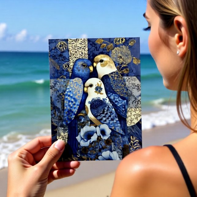 Cartão Postal Indigo Golden Parakeets (Criador carregado)