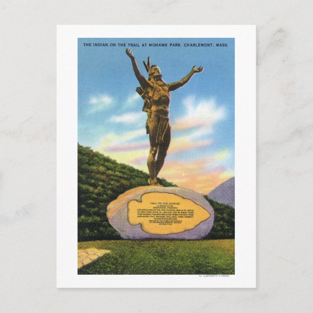 Cartão Postal Índio na Estátua de Trilha na Vista do Parque Moha (Frente)