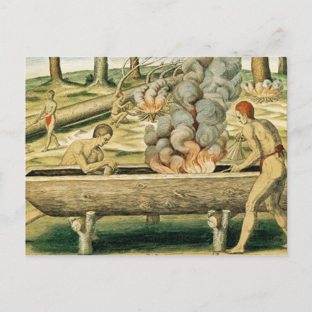 Cartão Postal Índios Fazer canoa (Frente)