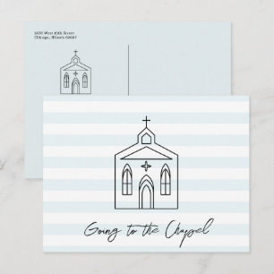 Cartão Postal Indo à Capela Save the Date Azul Casamento