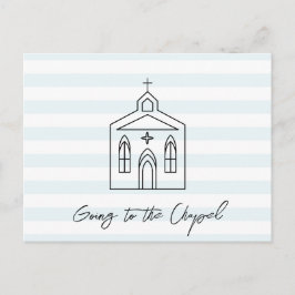 Cartão Postal Indo à Capela Save the Date Azul Casamento