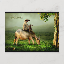 Cartão Postal Indonésia: Paisagem Cênica com Buffalo e Agriculto