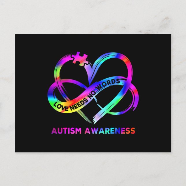 Cartão Postal Infinity Heart Love Autism Awareness Needs No Word (Frente)