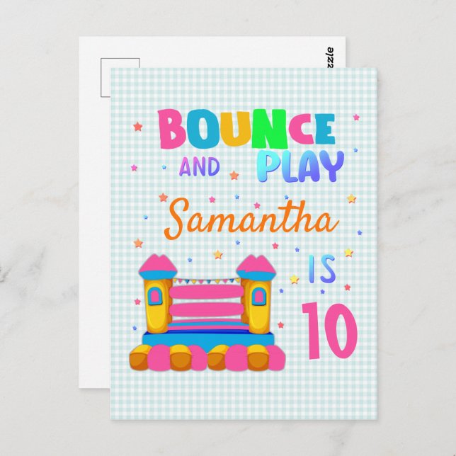 Cartão Postal Inflatable Bounce House Jump Birthday Party Girl  (Frente/Verso)