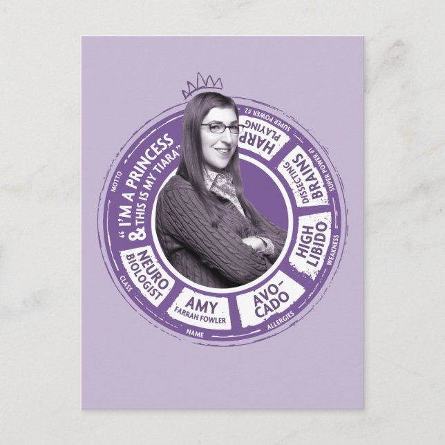 Cartão Postal Infográfico de Amy Farrah Fowler (Frente)