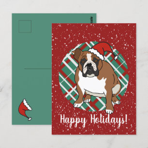 Cartão Postal Inglês Buldogue Christmas