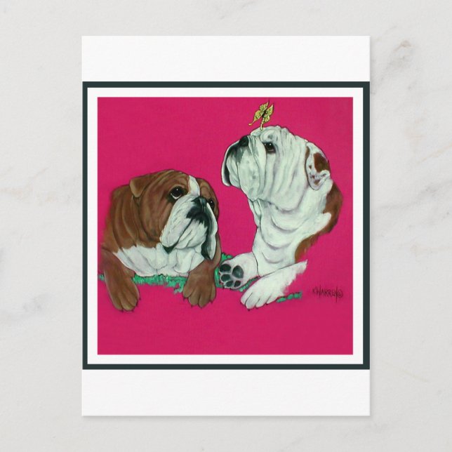 Cartão Postal Inglês Bulldog Duo (Frente)